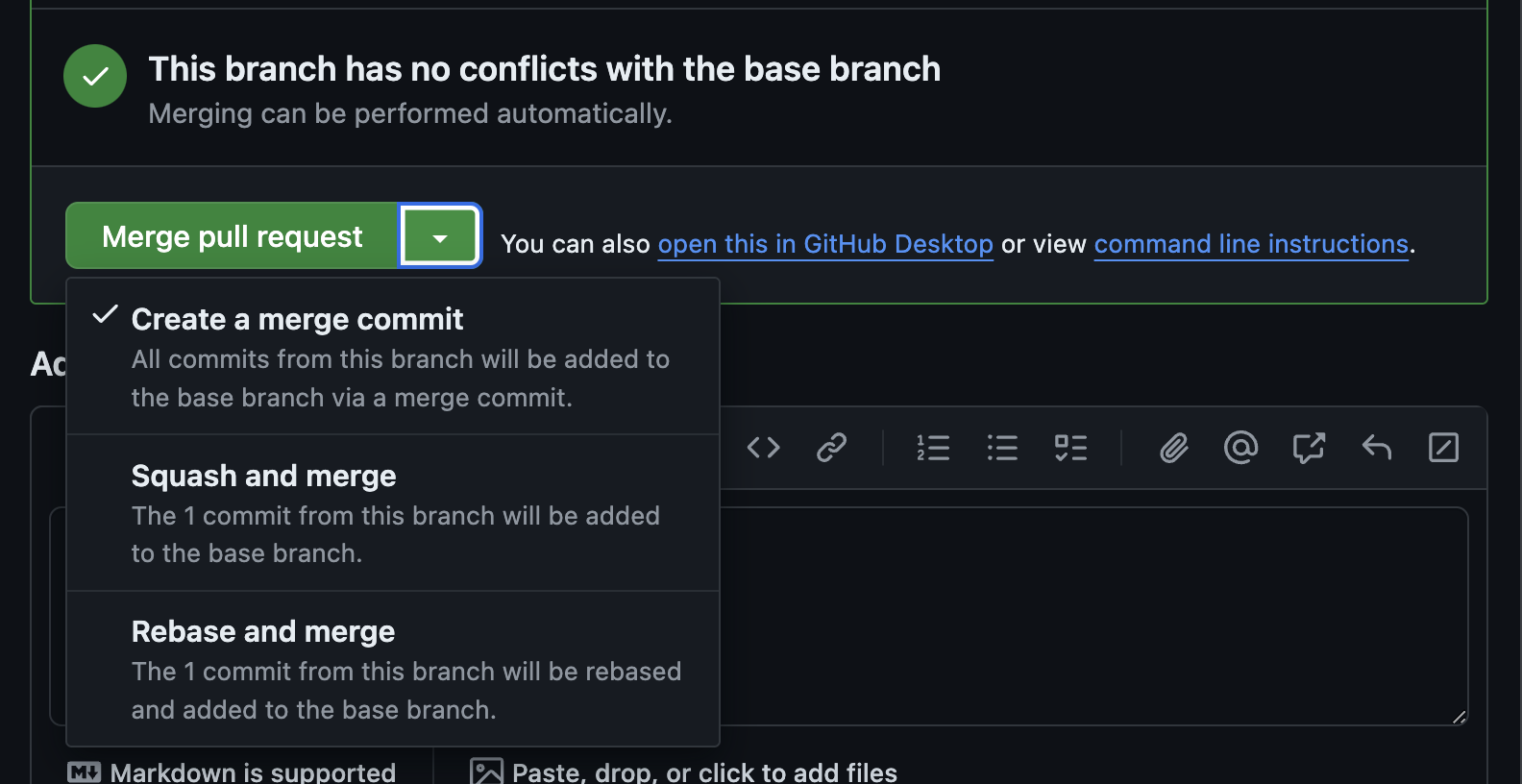 GitHub Pull Request Complete Options