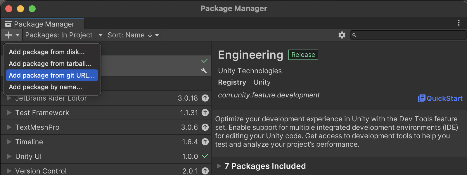 Unity Package Manager Add Git Package